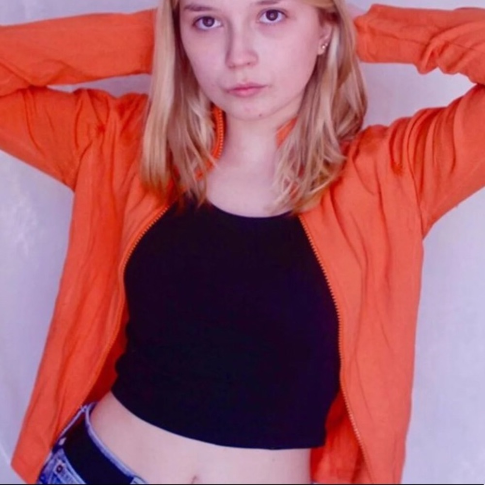 Orange Zip-Up Jacket Athletic & Charm